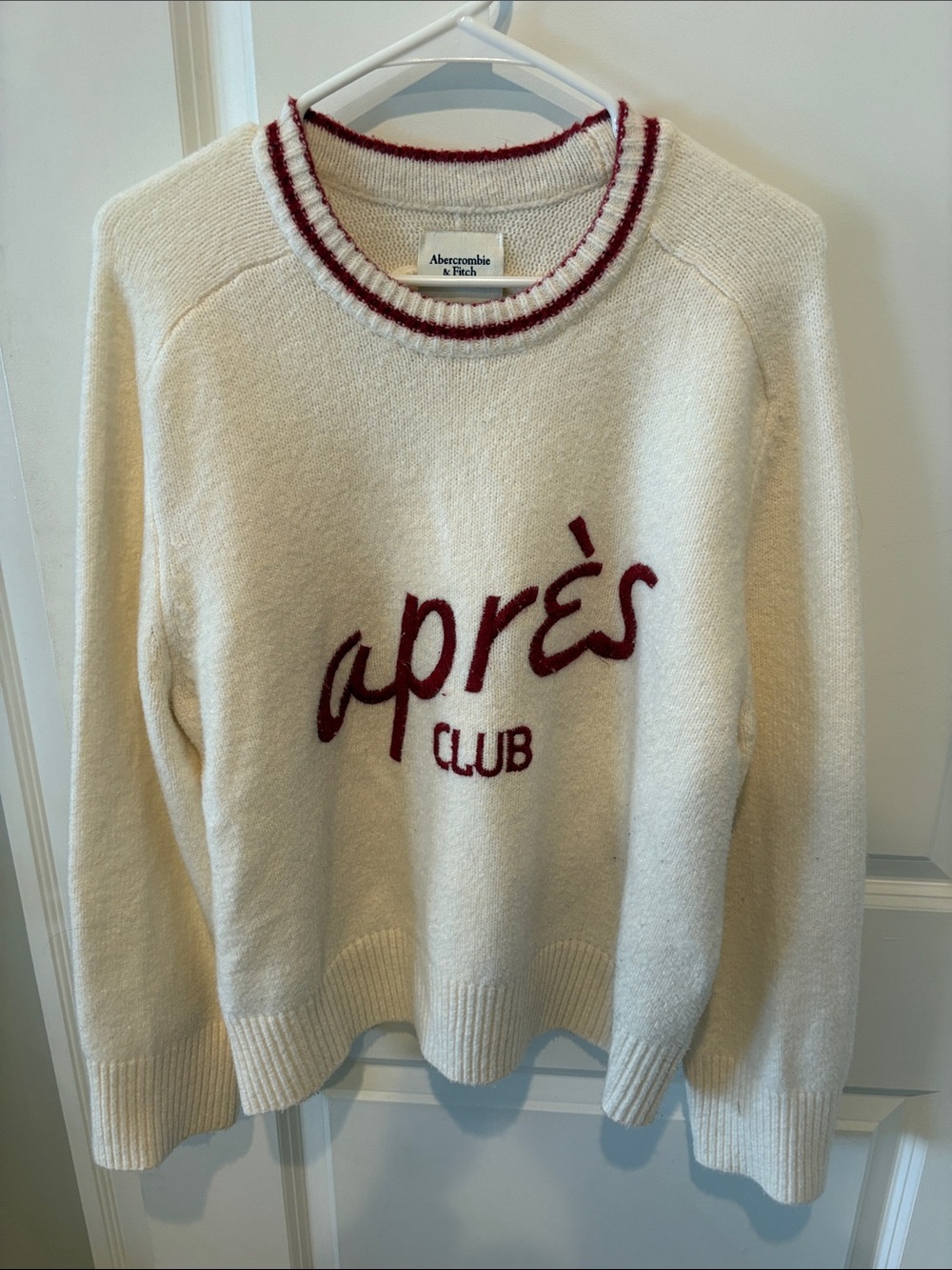 Abercrombie & Fitch Cream Crewneck Sweater with Red Script